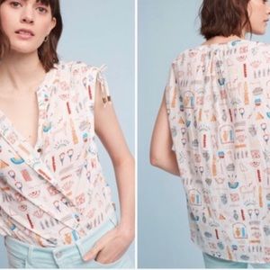 Anthropologie print front tie button down